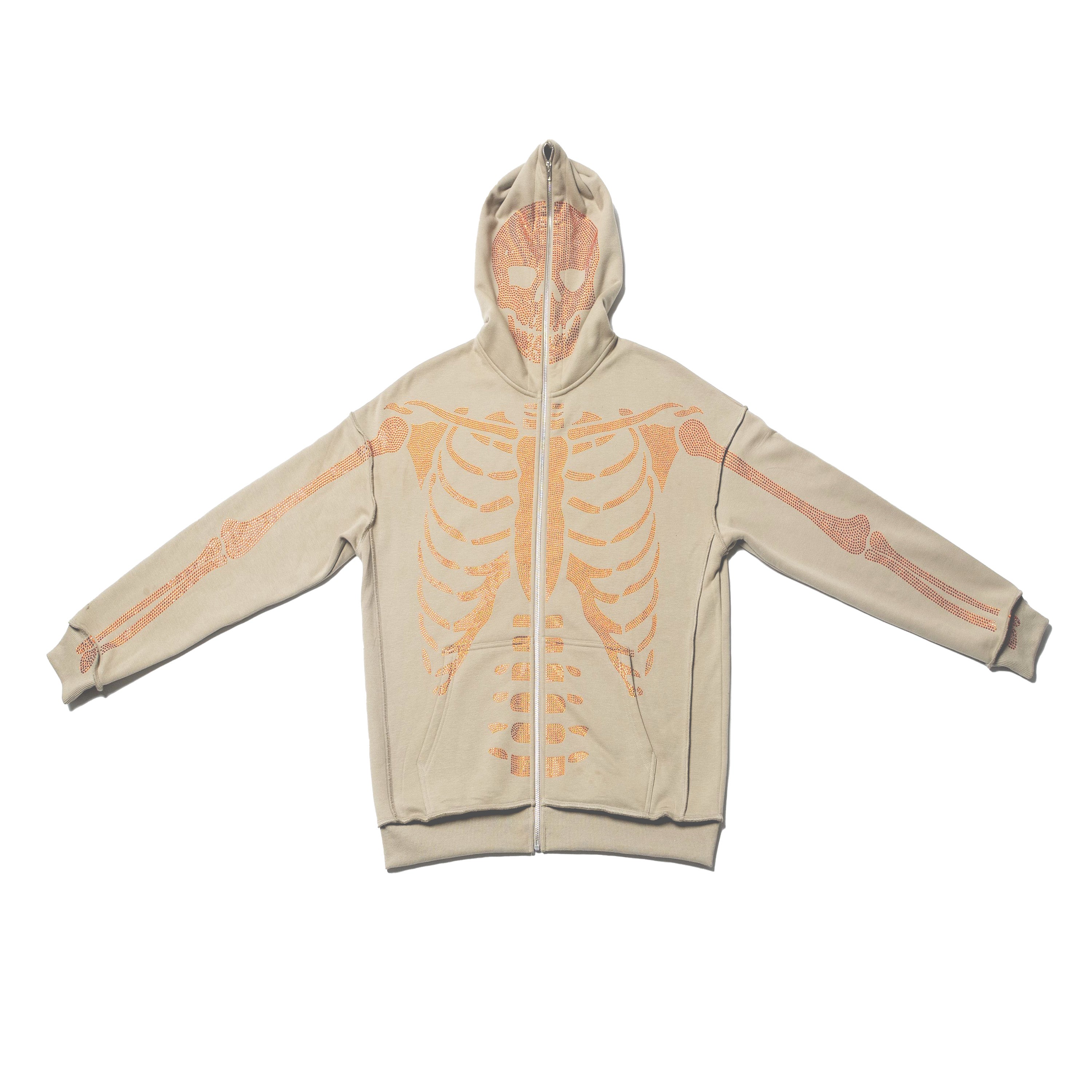 KL Skeleton Rhinestone Hoodie -Light Brown / Orange Stones